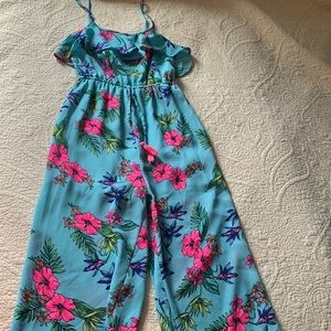 Girls summer tropical patterned romper.